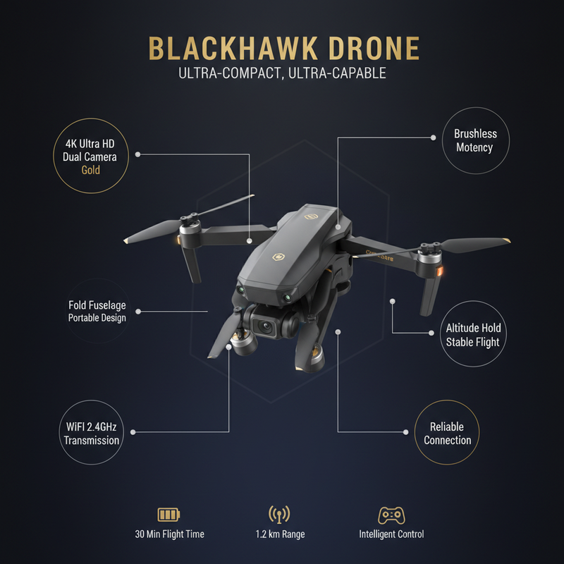 Drone G7 infografia caracteristicas: camara 4K Dual, Motor Brushless, Altitude Hold, WiFi 2.4GHz