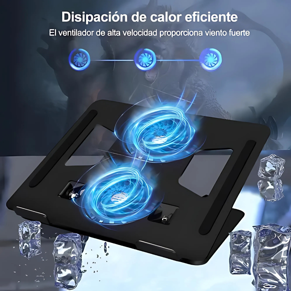 Base Giratoria en Aluminio 2 Ventiladores+ Soporte Celular de Obsequio