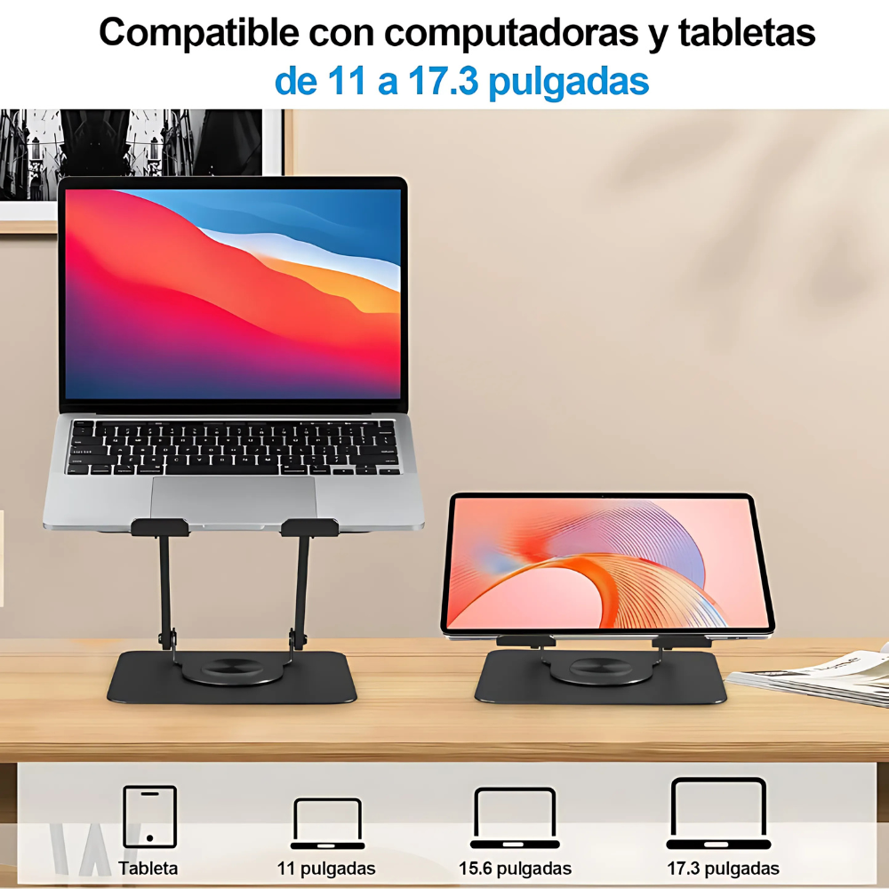 Base Giratoria en Aluminio 2 Ventiladores+ Soporte Celular de Obsequio