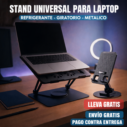 Base Giratoria en Aluminio 2 Ventiladores+ Soporte Celular de Obsequio ColD360®
