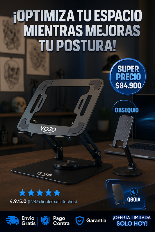 💻Base Giratoria En Aluminio Para MacBook/Laptop Resiste Hasta 17" + Soporte De Celular de Obsequio🎁