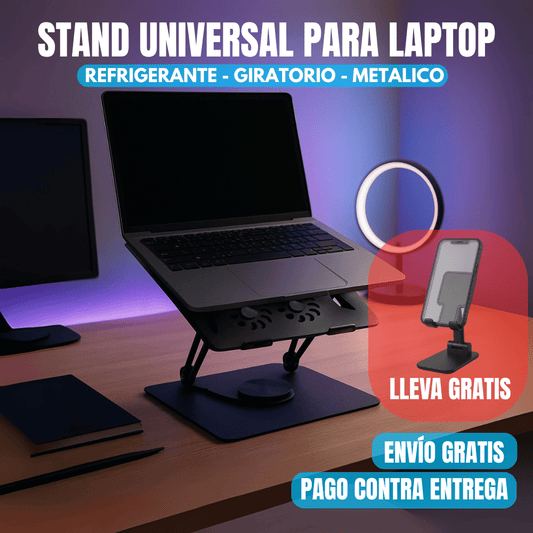 Base Giratoria en Aluminio 2 Ventiladores+ Soporte Celular de Obsequio