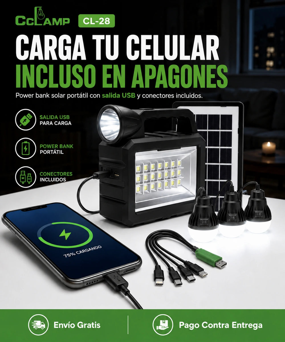 Cclamp CL-28 - carga tu celular incluso en apagones con power bank solar