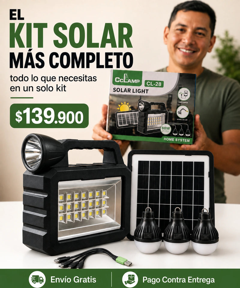 Linterna solar Cclamp CL-28 - el kit solar mas completo, panel solar y 3 bombillos LED