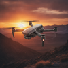 Drone G7 plegable volando al atardecer con doble camara 4K y motores Brushless