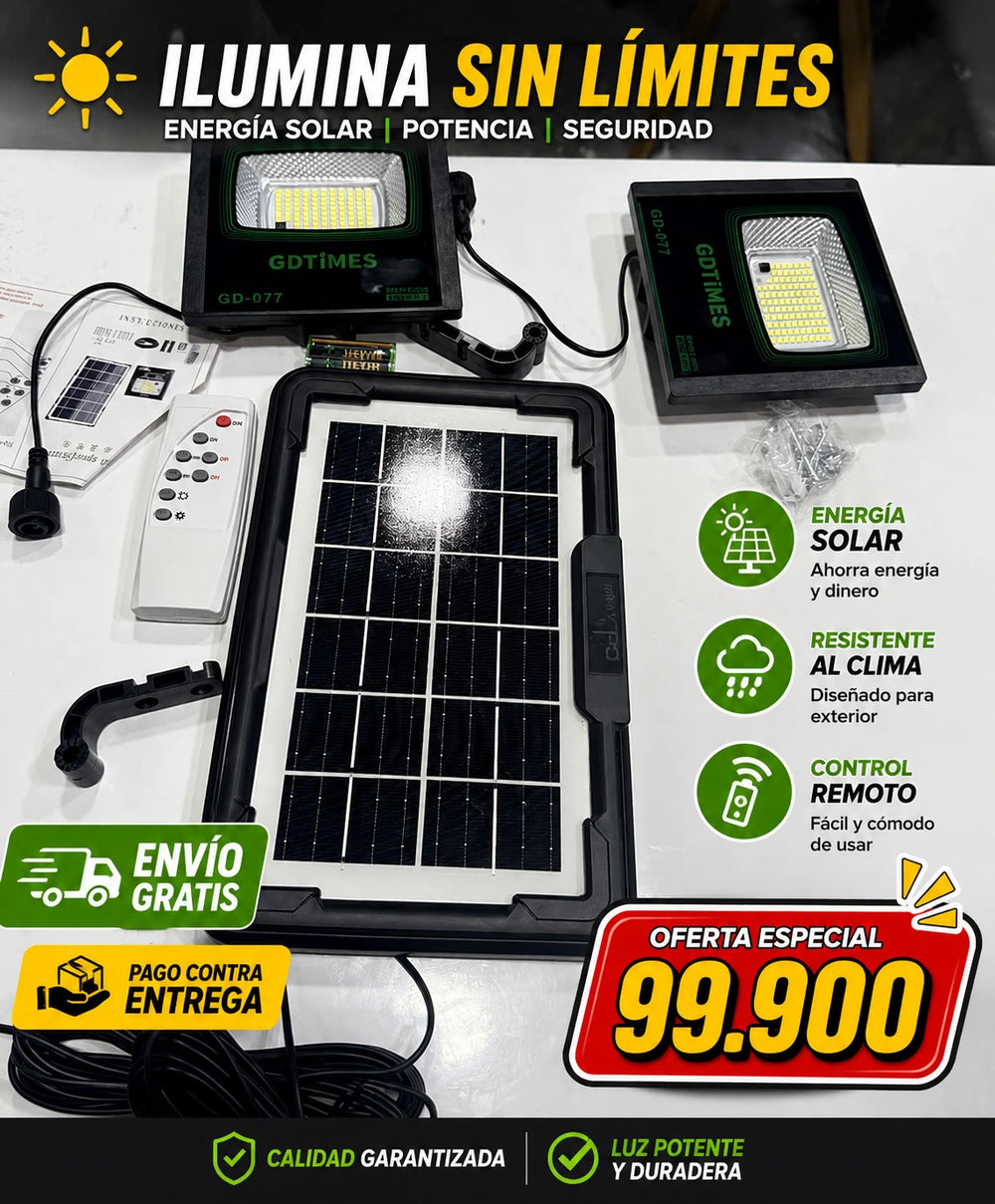 Foco Solar Duo GD-077 - ilumina sin limites, energia solar potencia y seguridad