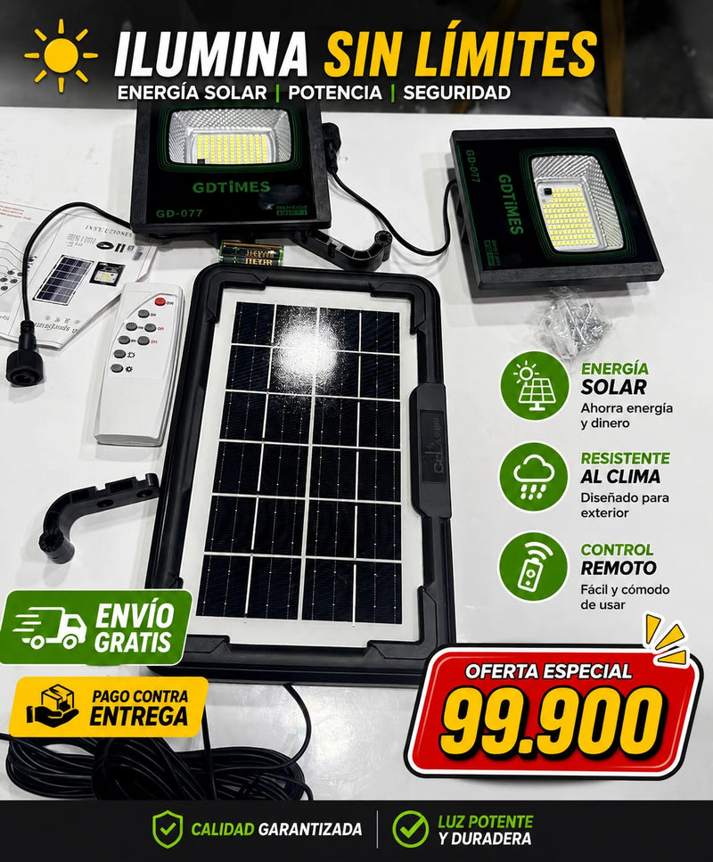 Foco Solar Duo GD-077 - ilumina sin limites, energia solar potencia y seguridad
