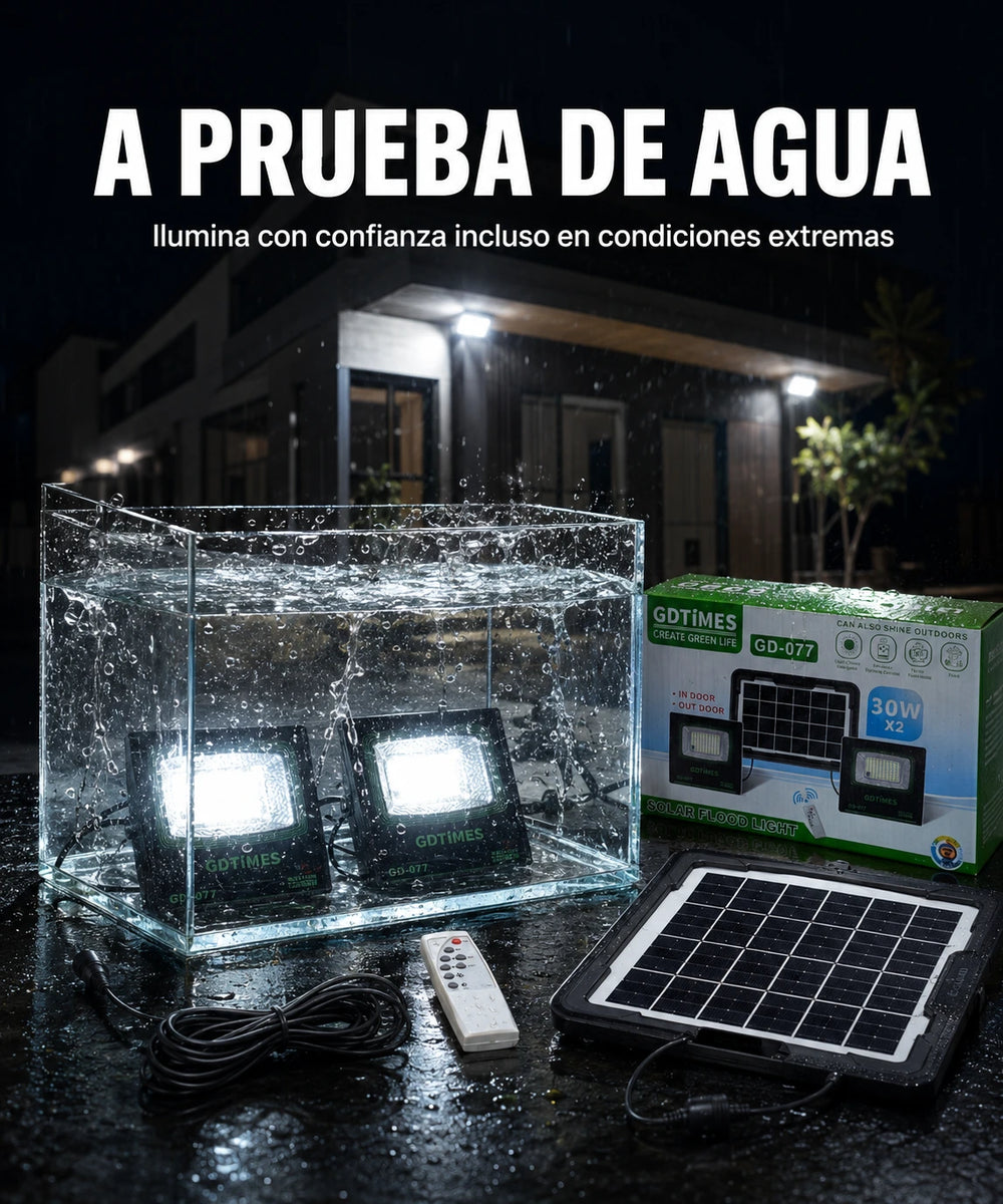 Foco Solar Duo GD-077 - a prueba de agua, ilumina con confianza en condiciones extremas
