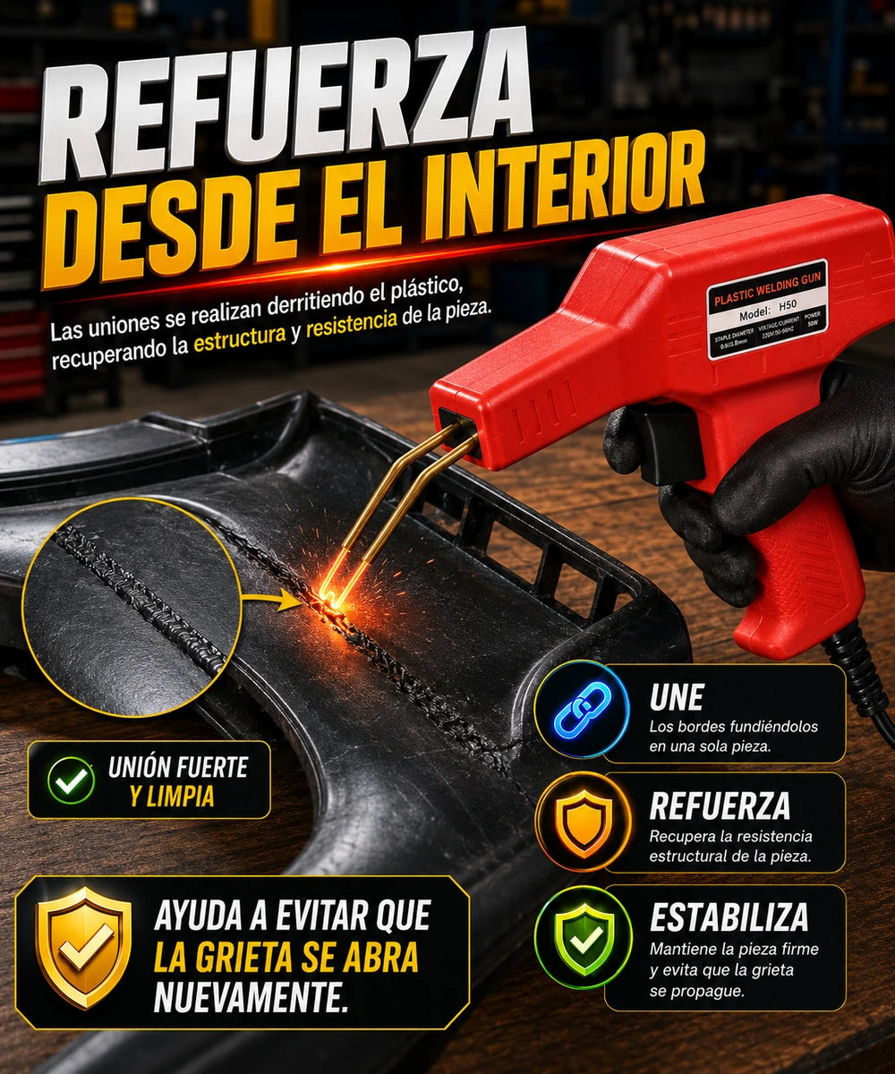 Soldador de plastico - refuerza la pieza desde el interior