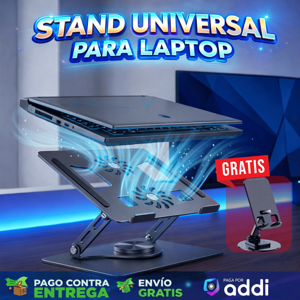 Base Giratoria en Aluminio 2 Ventiladores+ Soporte Celular de Obsequio ColD360®