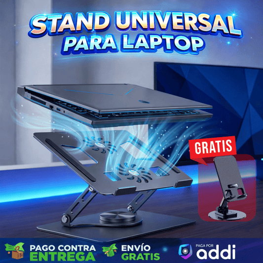 Base Giratoria en Aluminio 2 Ventiladores+ Soporte Celular de Obsequio ColD360®