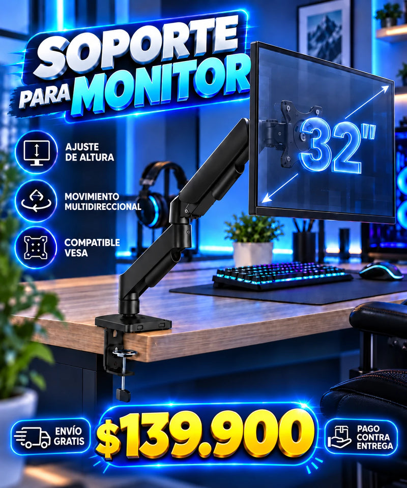 Brazo Metálico Hidráulico Ajustable Para Monitores de 17" a 32"