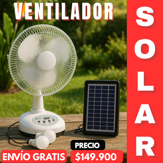 Ventilador Solar Silencioso, Potente y Larga Duración Recargable y Ahorrador 12 Pulgadas