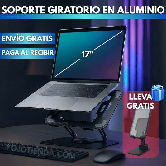 💻Base Giratoria En Aluminio Para MacBook/Laptop Resiste Hasta 17" + Soporte De Celular de Obsequio🎁